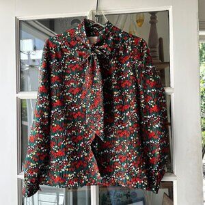 Pendleton Women's Blouse Red Tulip Green Size 10 Long Sleeve Top